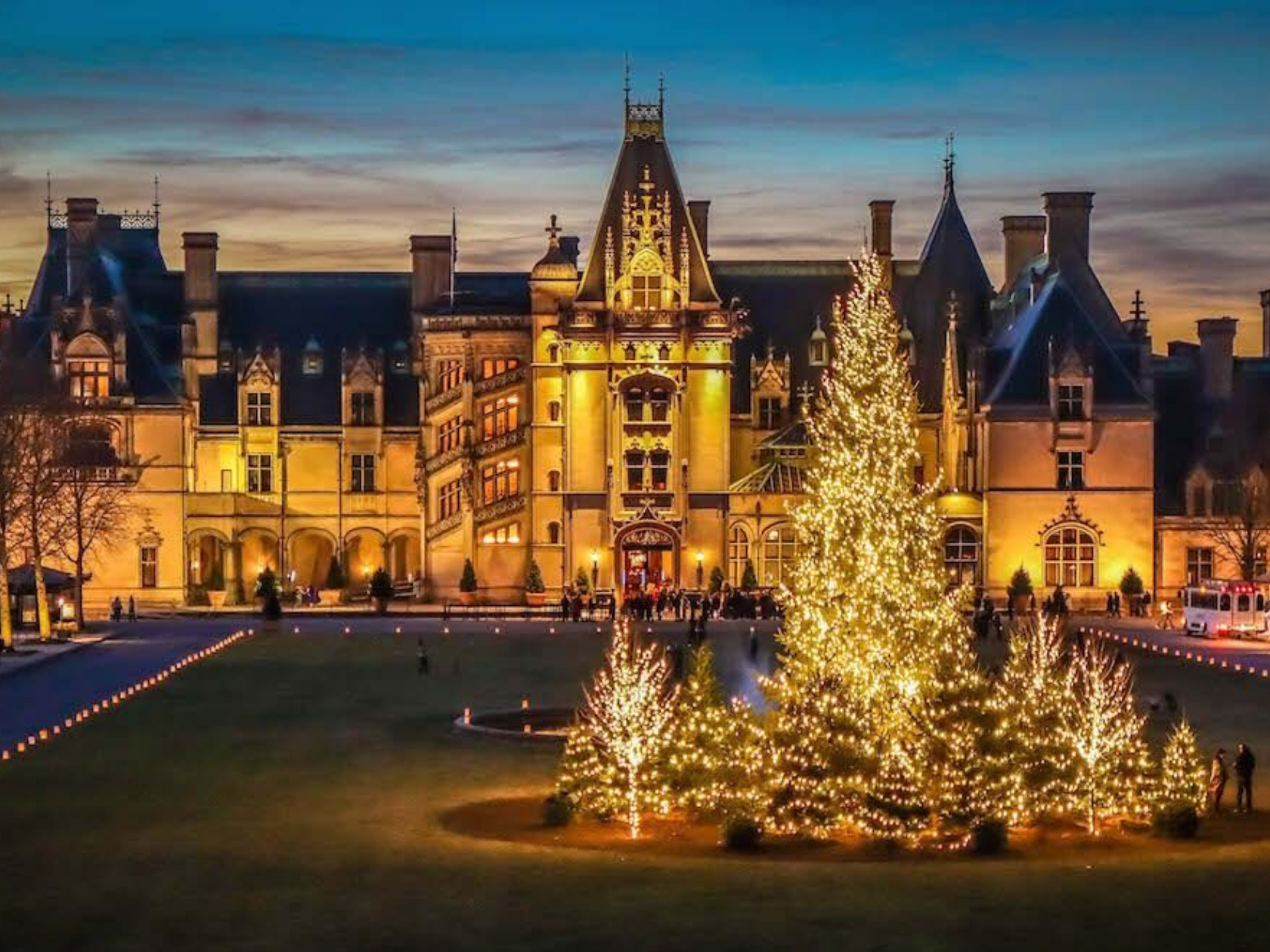 Biltmore Castle in a holiday display