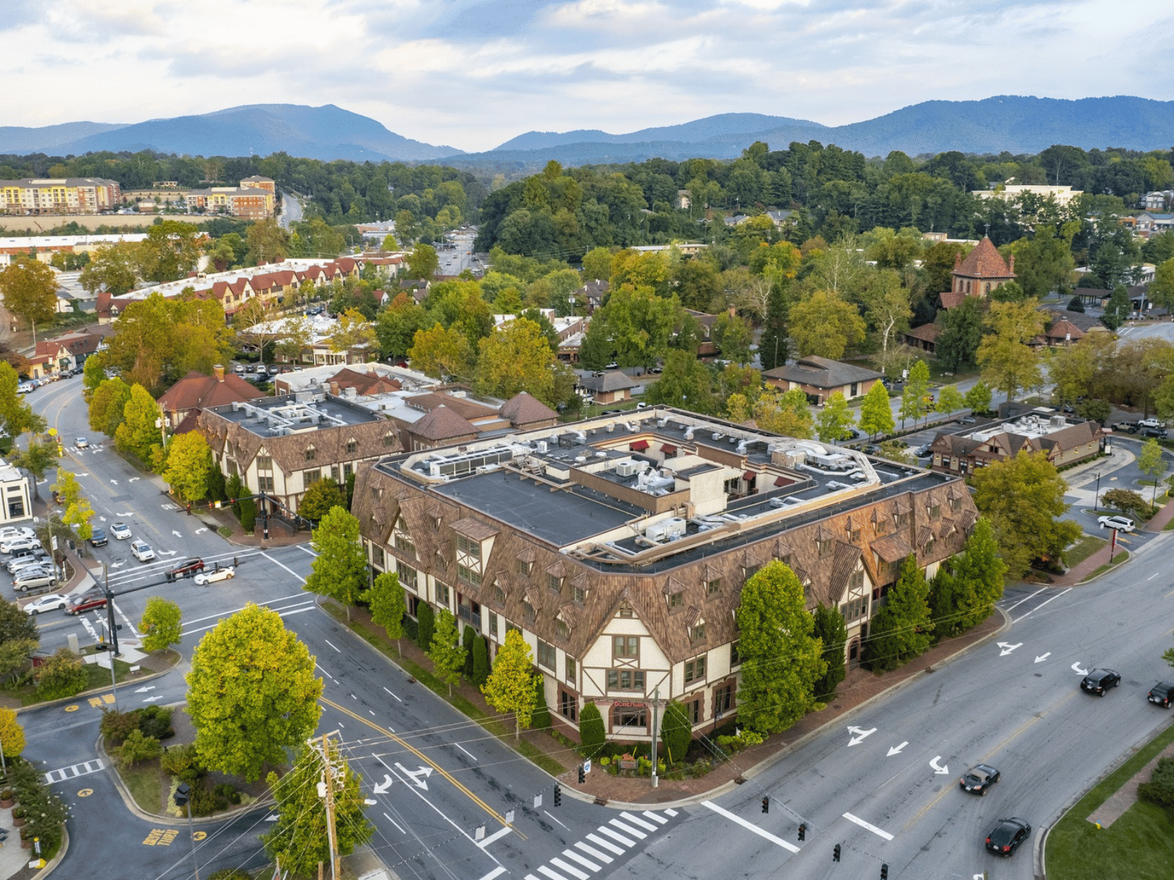 Drone view of downtown ashville